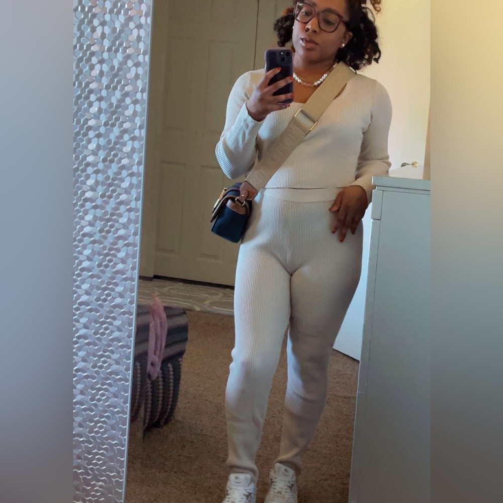 Cream Ribbed Leggings Set - Picture 5 of 14